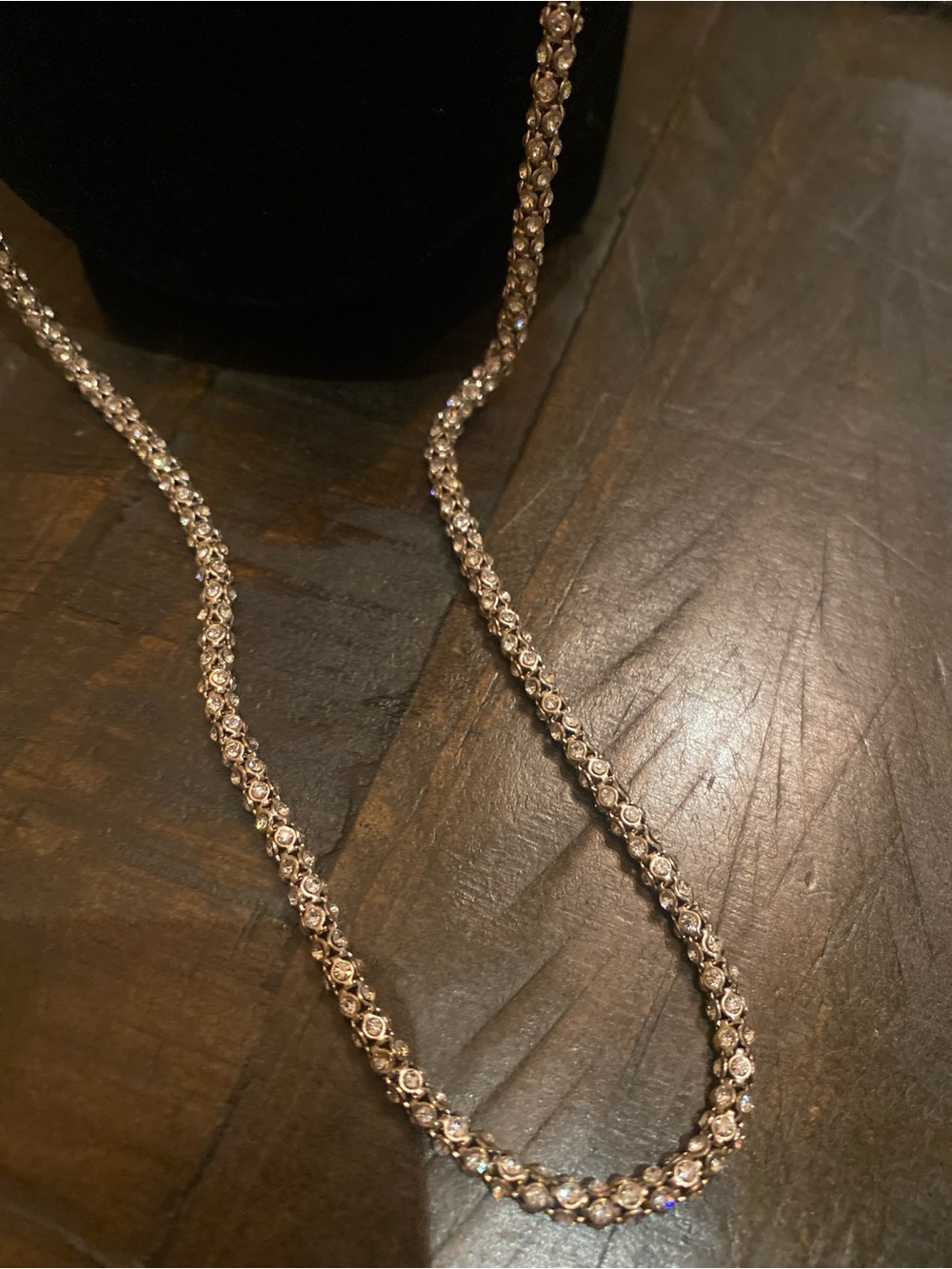 Unbranded Gold-Tone Rhinestone Tubular Mesh Long Necklace 15 3/4 inch.